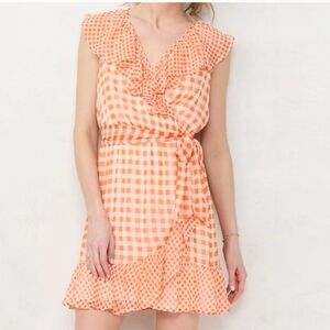 Lauren Conrad Orange Ruffled Wrap Dress New